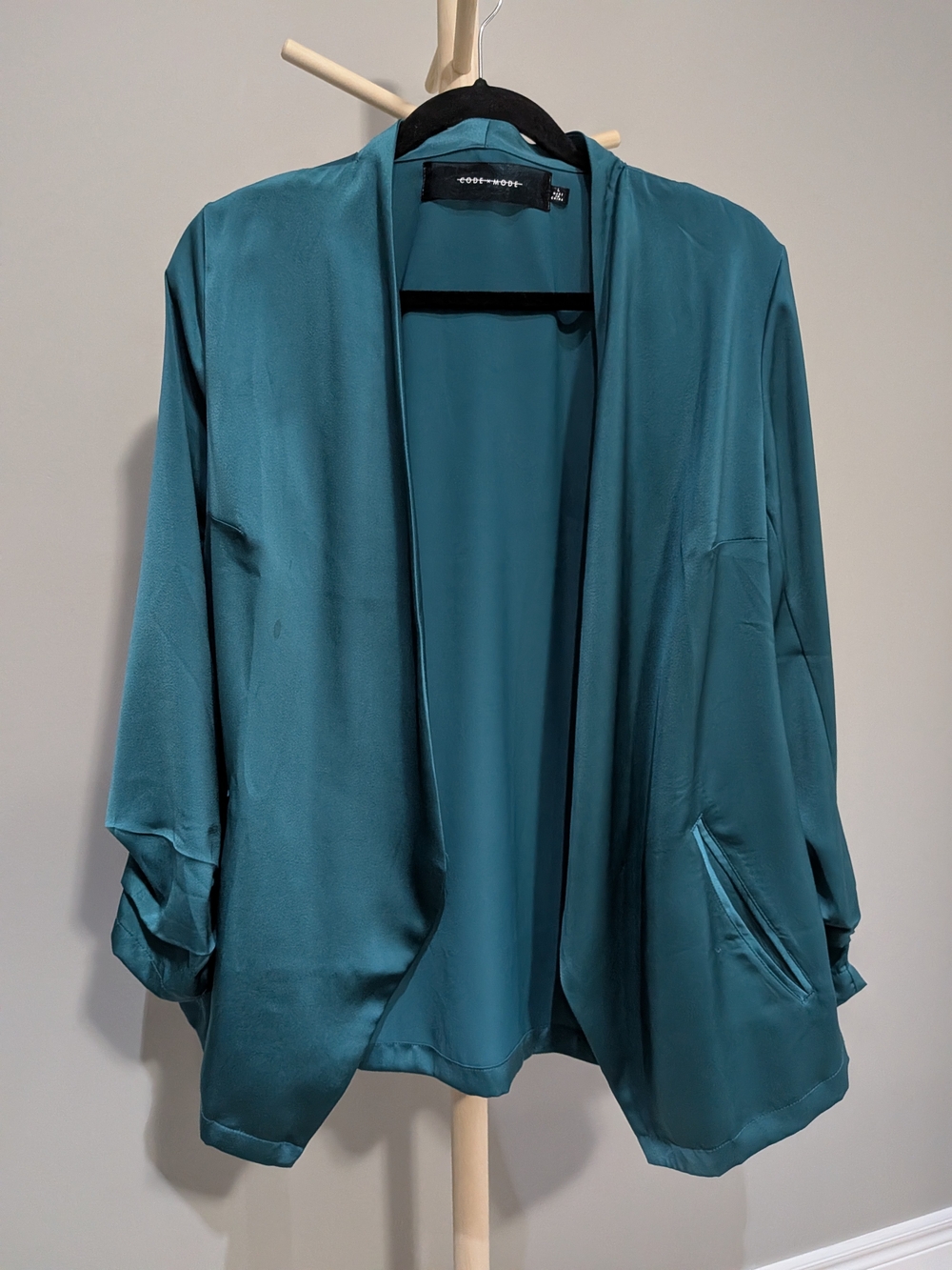 Satin Open-Front Drape Blouse - Teal